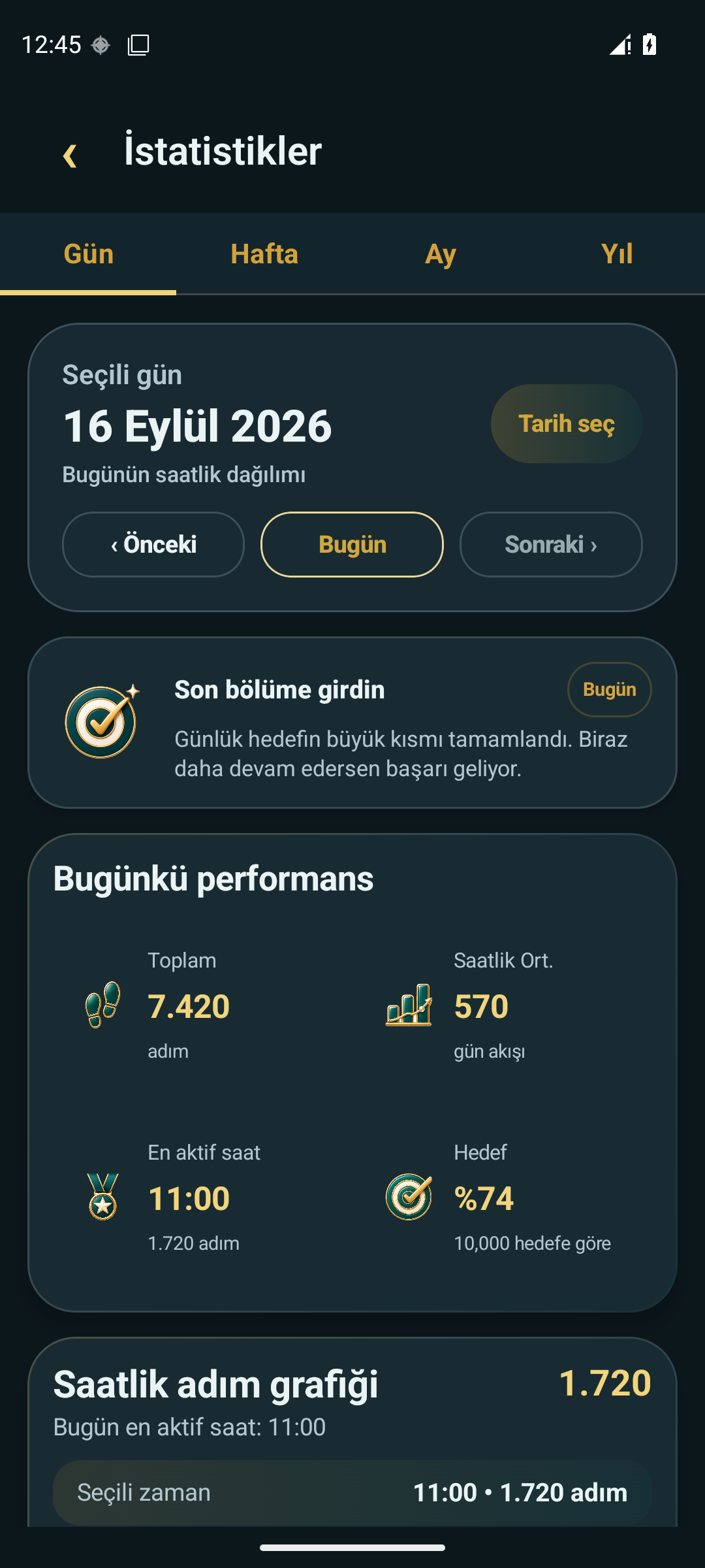 AdımAura activity analysis screen