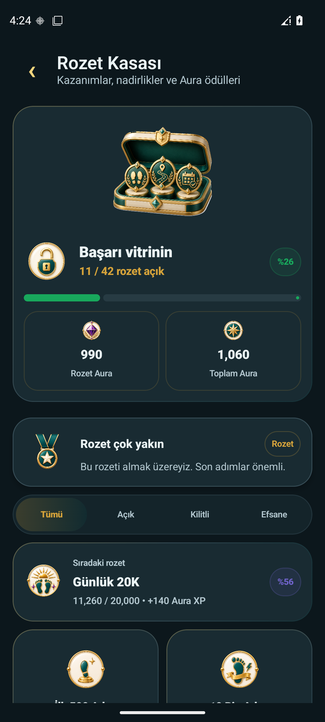 AdımAura badges screen